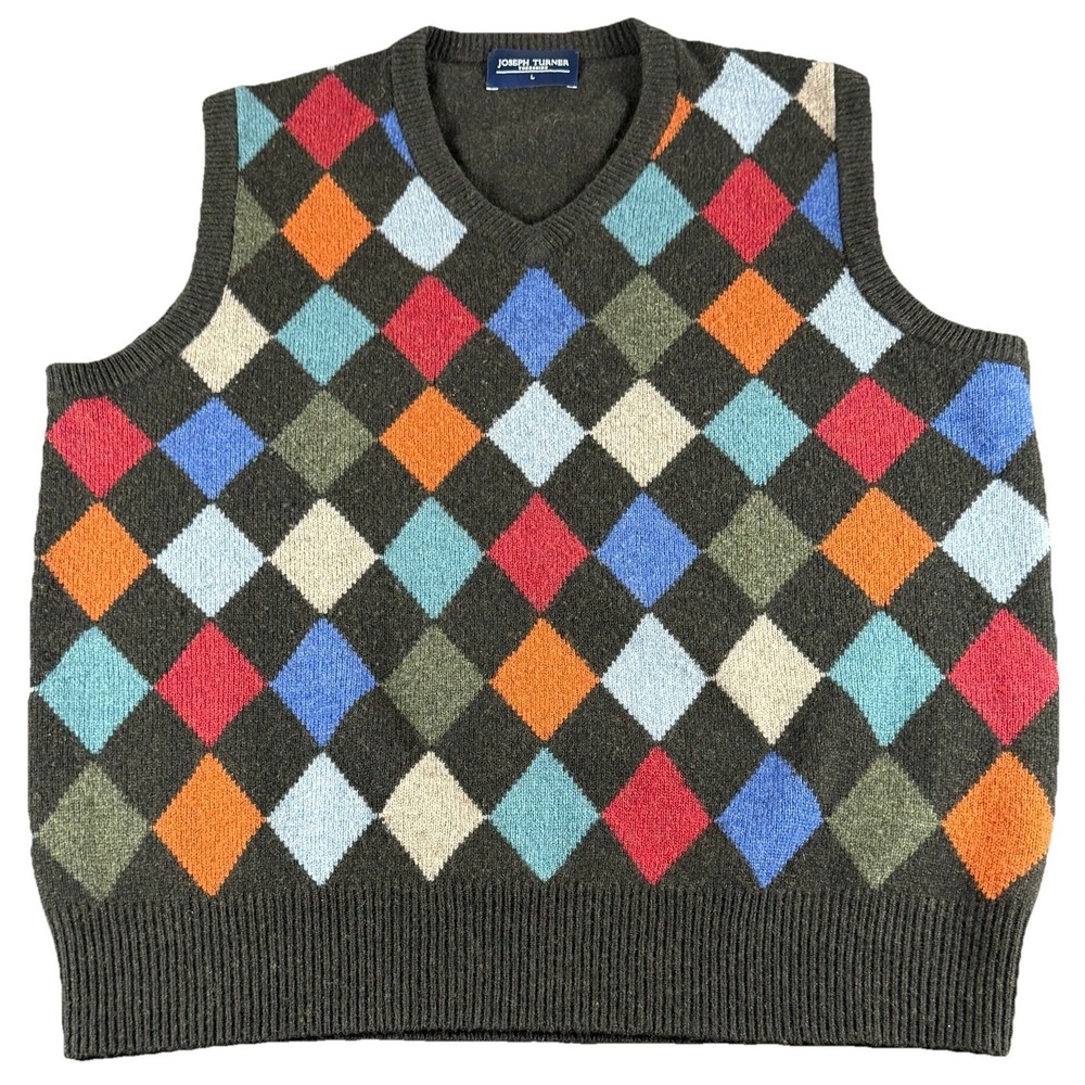Joseph Turner Yorkshire Argyle Sweater Vest Wool Blend Men's Large V-Neck
